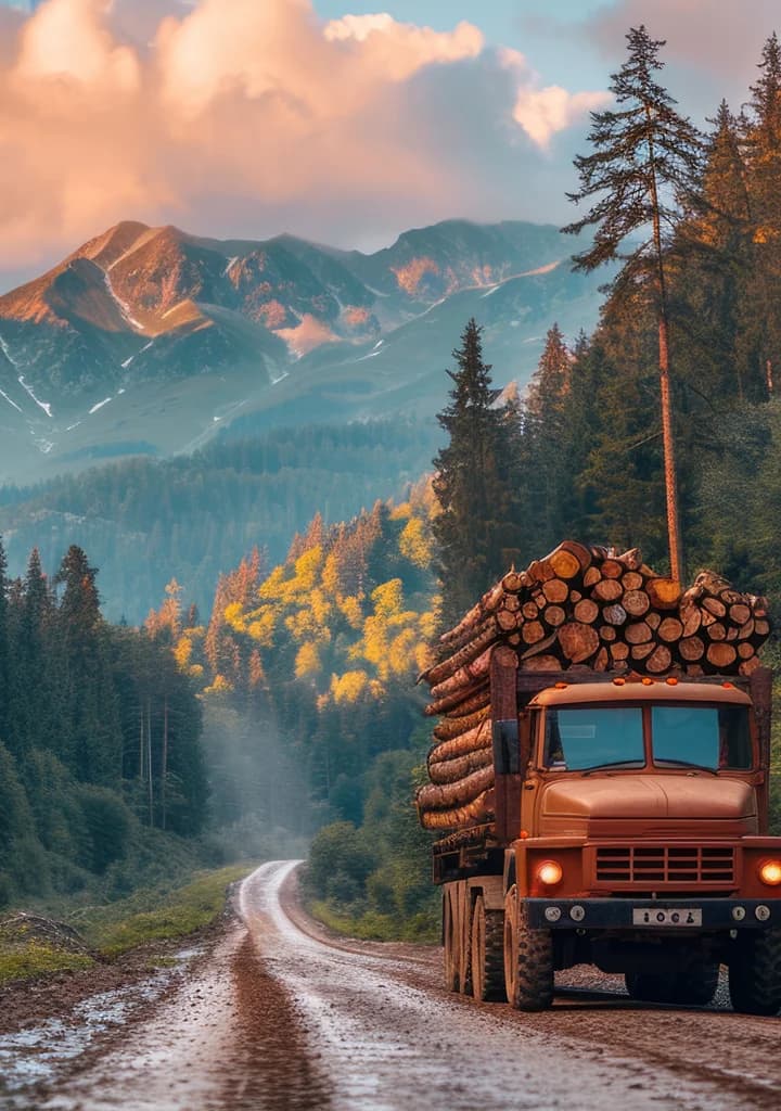 Truck carrying logs